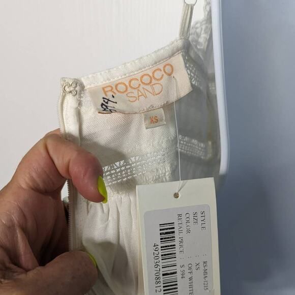 Rococo Sand Mia Maxi Dress White Lace Trim Handkerchief Hem Resort XS NWT - Picture 4 of 13